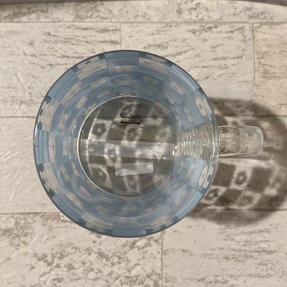 Clear Glass Checked Checkered Blue & White Floral Coffee Tea Mug - Picture 4 of 7